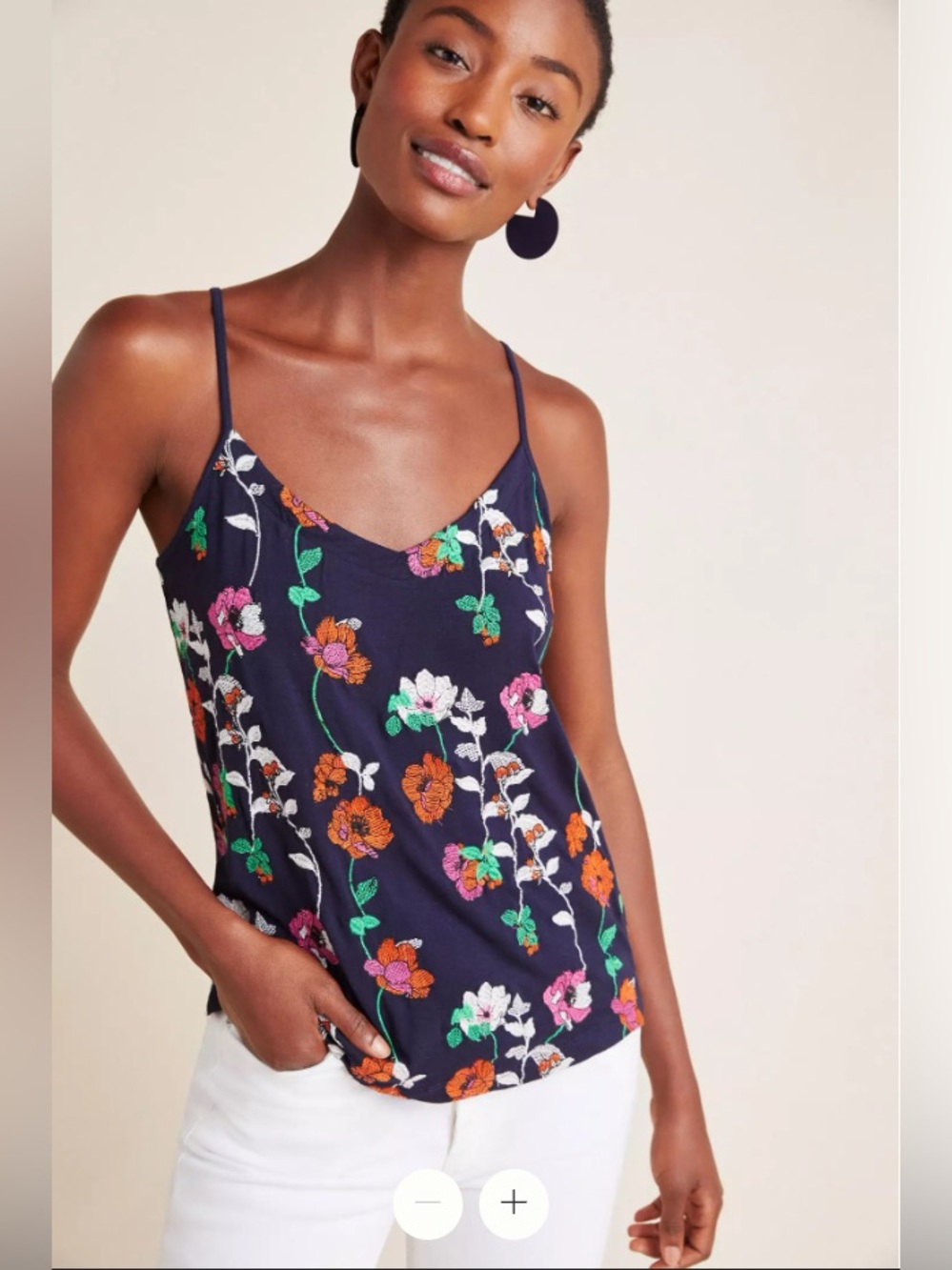 Anthropologie Kellen Embroidered Navy Floral Camisole Tank Size Medium